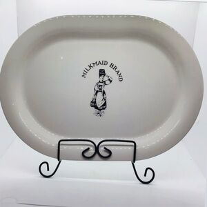 VTG Anthropology White Ceramic Serving Appetizer Plate Milkmaid Brand Logo 13.5”